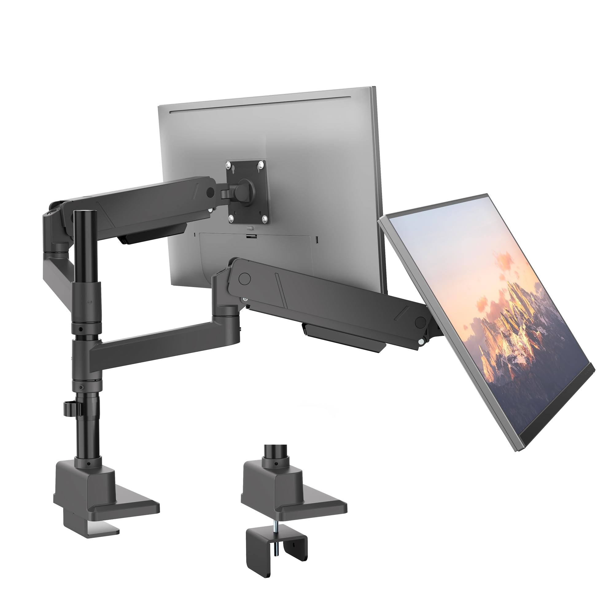 monTEK Supporto doppio monitor per schermi da 17 a 35 pollici, braccio per doppio monitor regolabile in altezza, braccio per monitor inclinabile, girevole e rotante, fino a 16 kg, supporto per