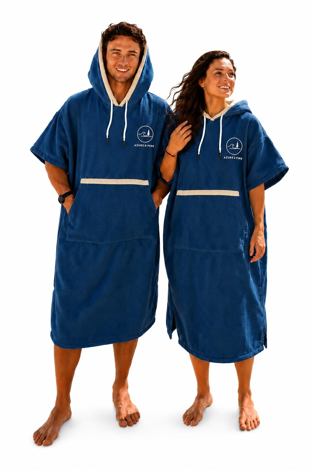 Azure & Pine Microfibre Changing Robe – Quick-Dry Hooded Towel Poncho for Adults, Lightweight Beach, Swim & Sauna Cover-Up