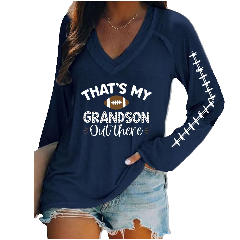 That's My Grandson Out There Gift Women Baseball Grandma T-Shirt That's My Grandson Out There Football Shirt Thats My Grandson Out There Football Plus Size Sweatshirt for Women Navy