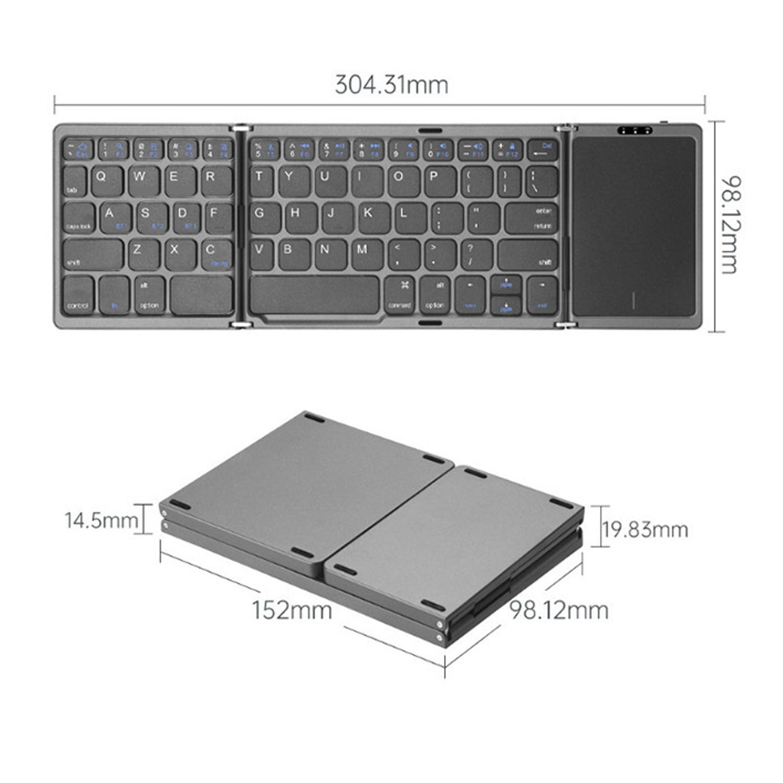 Septpenta Składana Klawiatura Bluetooth (z Touchpadem), Bezprzewodowa Składana Klawiatura, 12 Antypoślizgowych Podkładek Gumowych, Kompatybilna Z Windows, Dla Systemu Operacyjnego, Dla Androida
