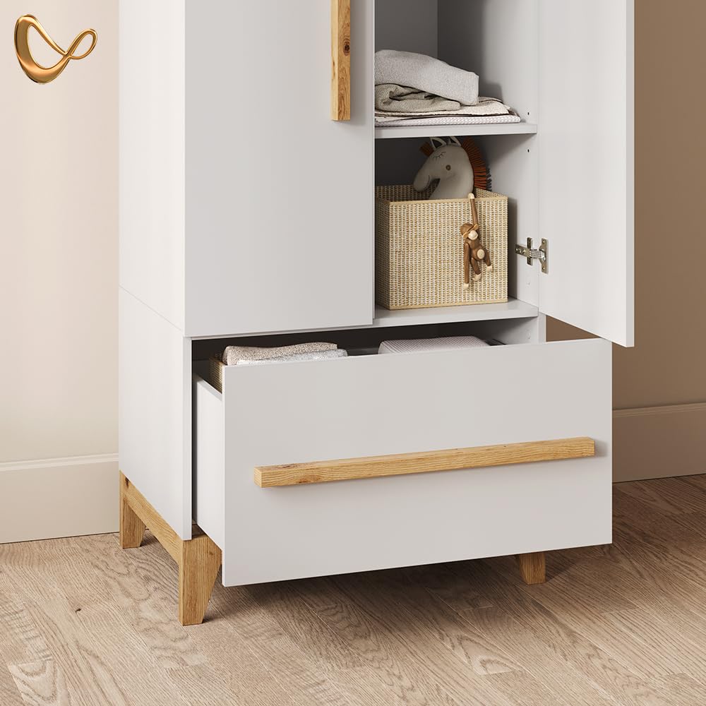 Livinity Guardaroba per bambini Mailo, Bianco/Artisan, 70 x 186.8 cm con 4 cassettiper un deposito elegante con tanto spazio