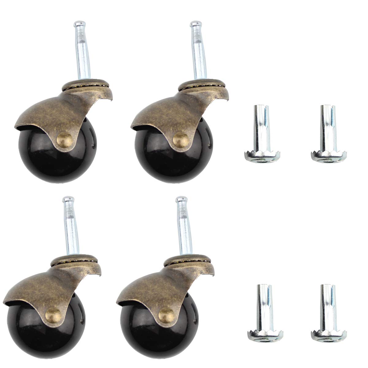 Stem Caster Set 4PCS Stem Swivel wheel 2 Inch Ball Caster Heavy Duty with 1 Pack Nail Long Stem Antique Smooth Caster Furniture Ball Caster Wheel for Chairs Sofa Table leg Socket (Without Brake Lock)