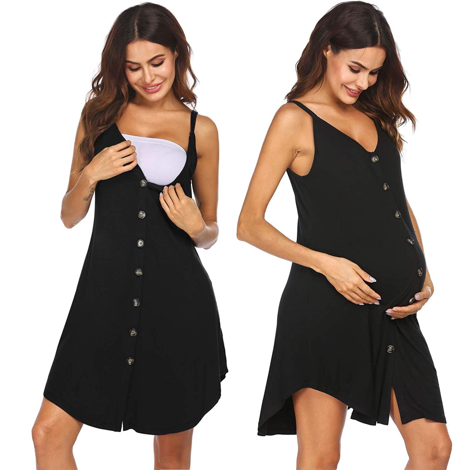 Vestido de Maternidad con Botones para Mujer, Ropa de Lactancia para Embarazadas, Vestido de Maternidad, Ropa para Embarazadas, Vestido de Lactancia con Tirantes Finos