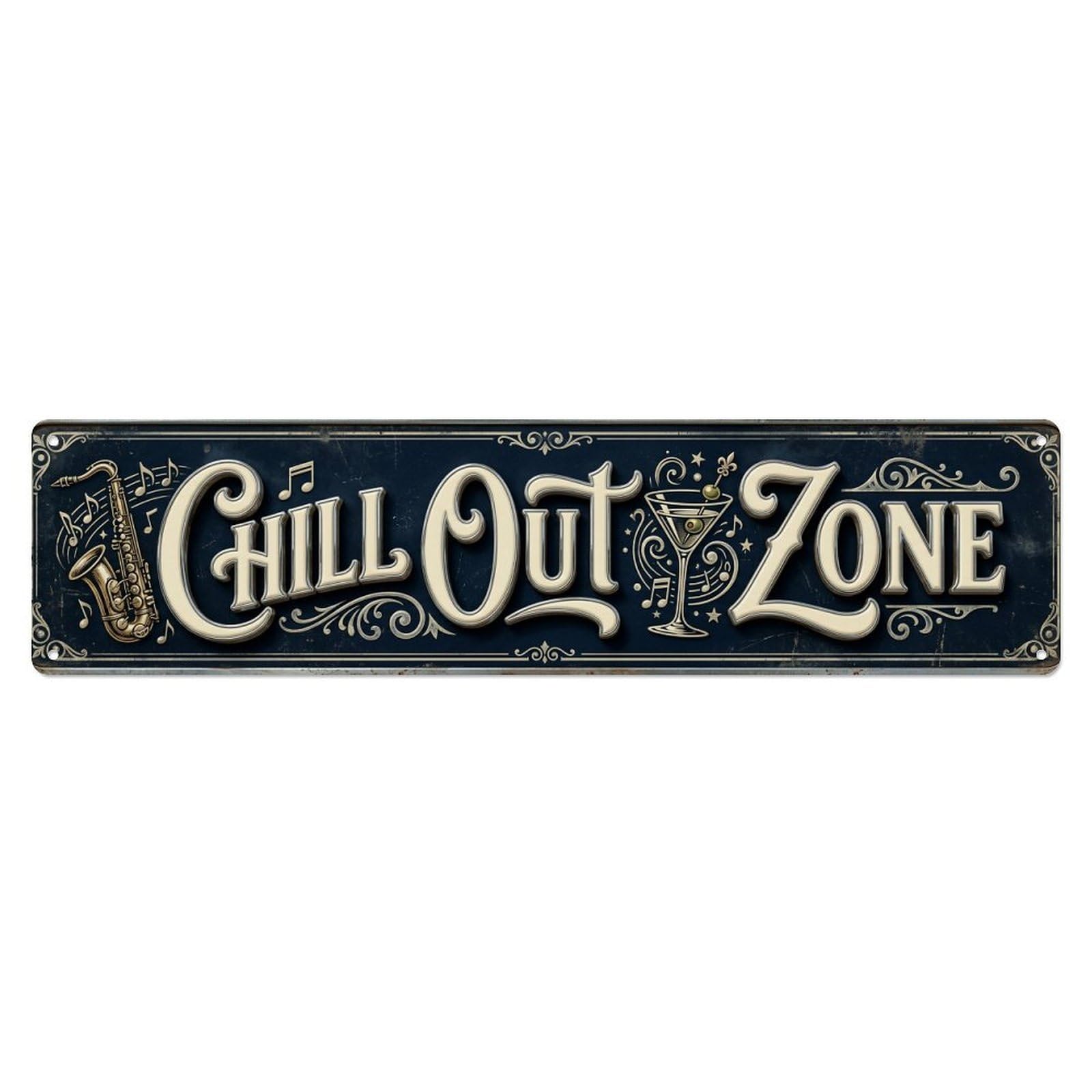 Chill Out Zone Faded Lounge 3 Vintage Metal Tin Sign Wall Decor for Cafe, Club, Garden Metal Poster 4x16Inch