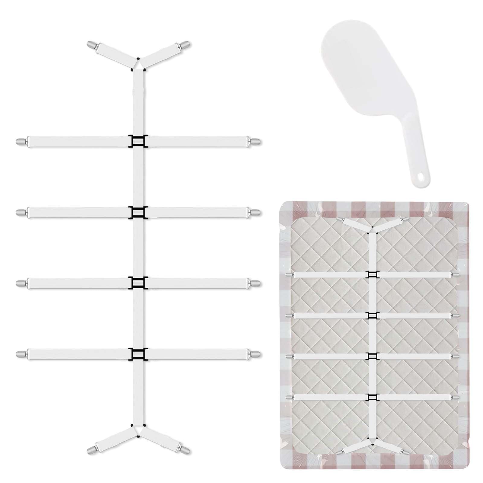 Naapesi White Bed Sheet Tensioner, Fitted Sheet Tensioner With Mattress Finishing Lifter, Adjustable, Bedsheet Suspenders Fasteners For Bedding, Fitted Bed Sheet Grippers To Keep Your Sheets In Place