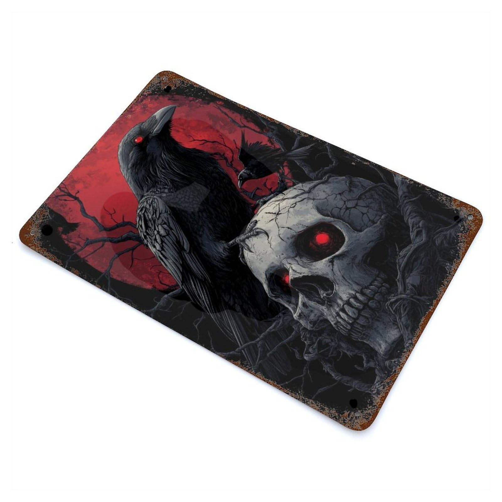 Raven Vintage Wall Sign 11.8"x7.9", Rust Effect Metal Decor for Basement, Hobby Room And Garage Decor