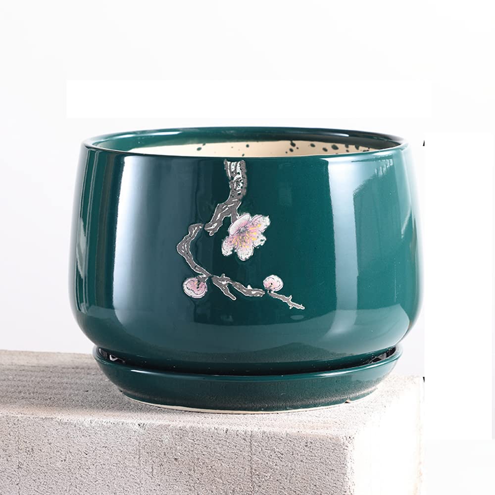 DFGHNBVC Planter Retro Succulent Planter Ceramic Planter Round Shape Succulent Planter Large Flower Pot Indoor And Outdoor Plant Pot For Succulents,B-21cm*16.5cm