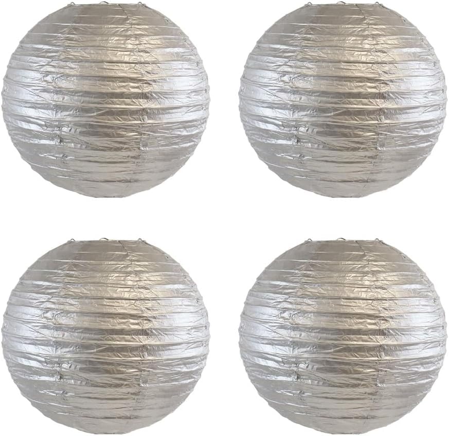 NDCNCQ 4Pcs Chinese Japanese Paper Lanterns Paper Lamp Shade Hanging Paper Lantern for Wedding Home Festival Party Christmas Decorations (Silver,16 Inch)
