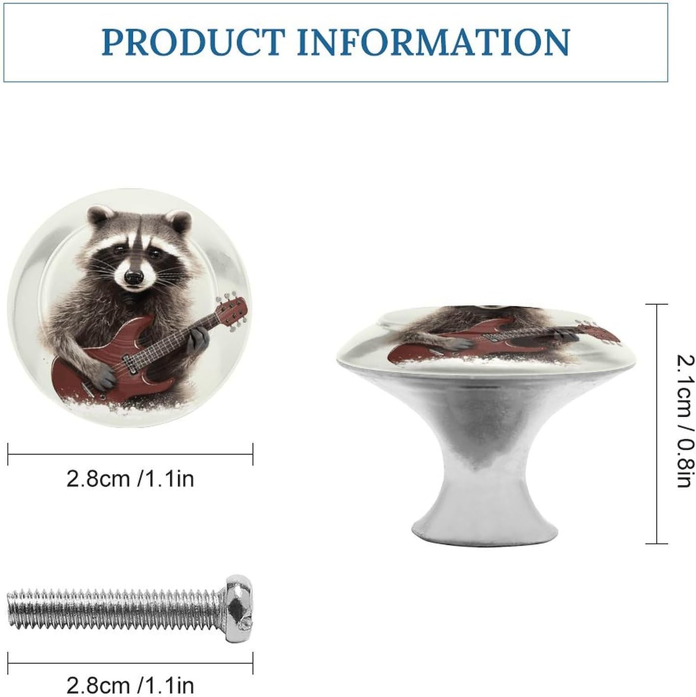 Funny Raccoon Kitchen Cabinet Knobs 2 Pack Bathroom Drawer Pulls Metal Dresser Knobs with Screw Cabinet Hardware Round Cabinet Handles for Cupboard Closet Bifold Door image 2