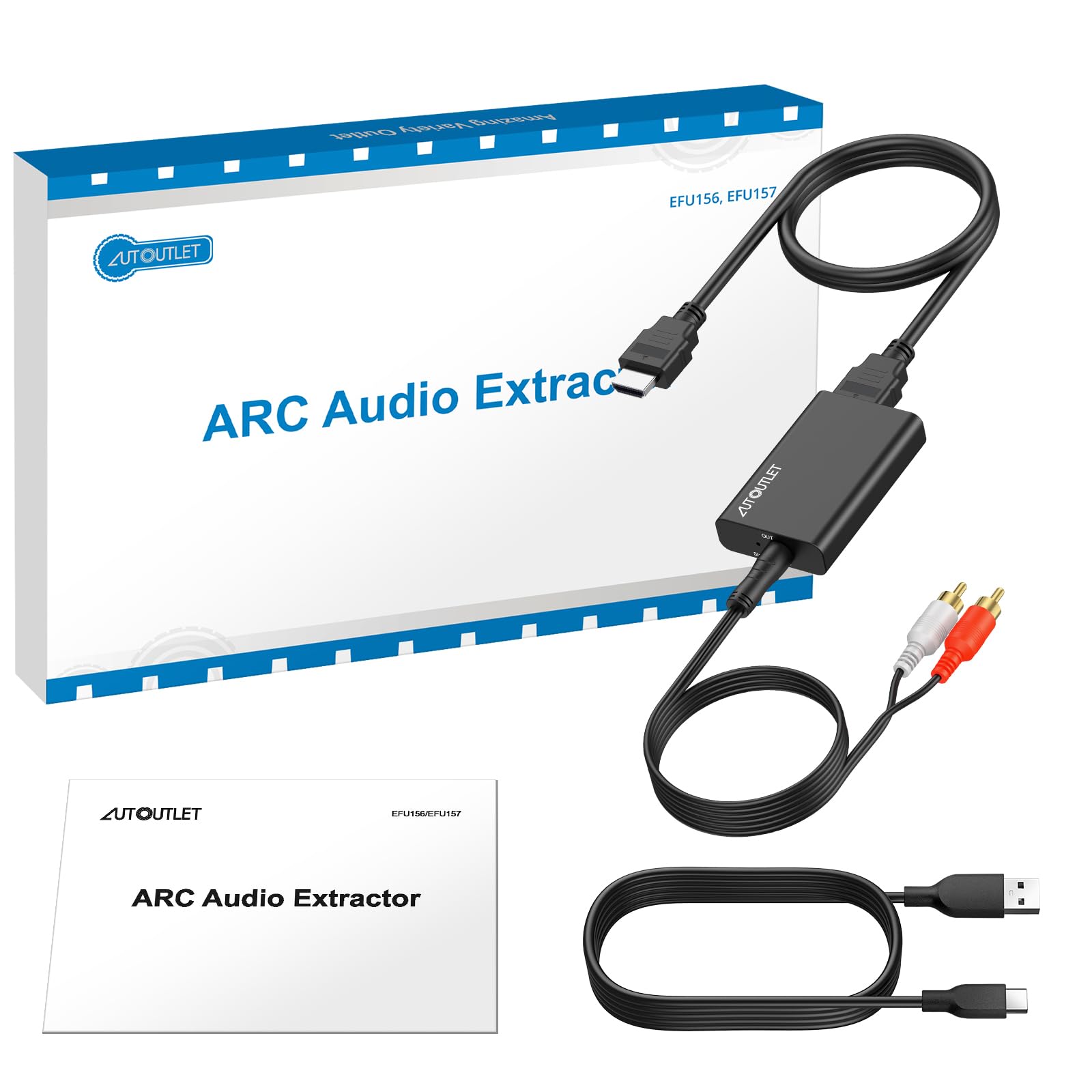 AUTOUTLET HDMI ARC Audio Extraktor, 192kHz HDMI Audio Splitter 3,5mm -Stereo Audioausgang, ARC Adapter mit 1M 3.5mm zu RCA Kabel für Verstärker Soundbar Heimkinosystem usw
