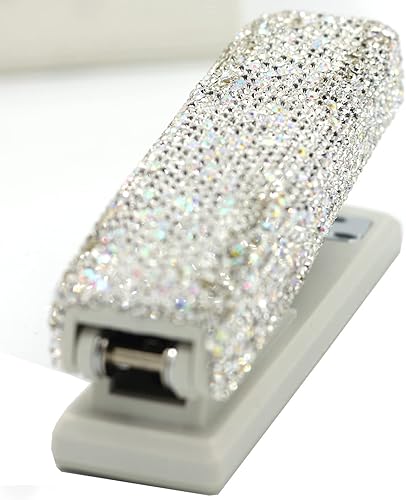 Miniatura 10 de Bestbling Engrapadora de escritorio con tachuelas de diamantes de imitación con 1000 grapas, capacidad de 20 hojas, base antideslizante para uso en