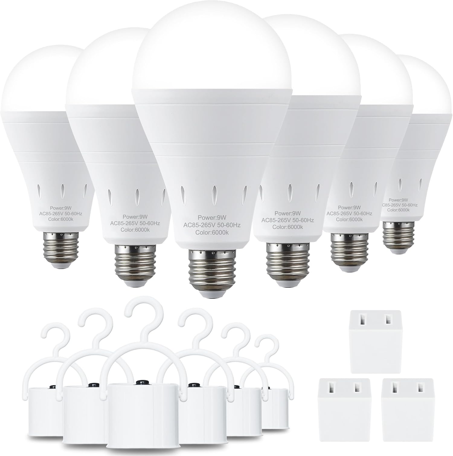 6 Pack Rechargeable Emergency Light Bulbs, Battery Powered LED Light Bulb 6000K Daylight E26 120 Volt 9W 60W Equivalent with 1200mAh for Home Power Outage Camping Hurricane