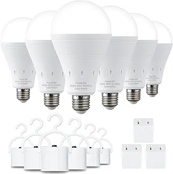 DEBAOBULB 6 Pack Rechargeable Emergency Light Bulbs, 6000K Daylight, E26, 9W, 120V