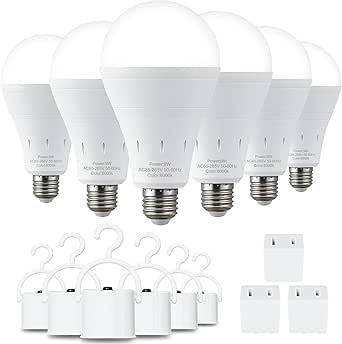 DEBAOBULB 6 Pack Rechargeable Emergency Light Bulbs, 6000K Daylight, E26, 120V, 9W, 60W Equivalent