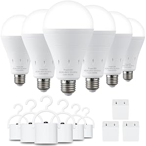 6 Pack Rechargeable Emergency Light Bulbs Battery Powered LED Light Bulb 6000K Daylight E26 120 Volt 9W 60W