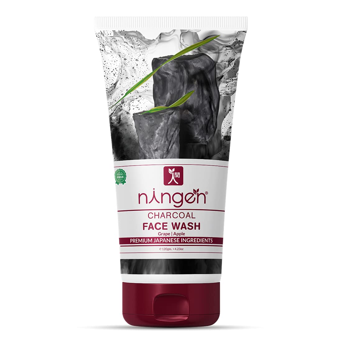NingenCharcoal Face Wash I Goodness of Grapes and apple I Dermatologically Tested, Paraben Free I Wards Off Skin Impurities, Anti Pollution I 120g, White