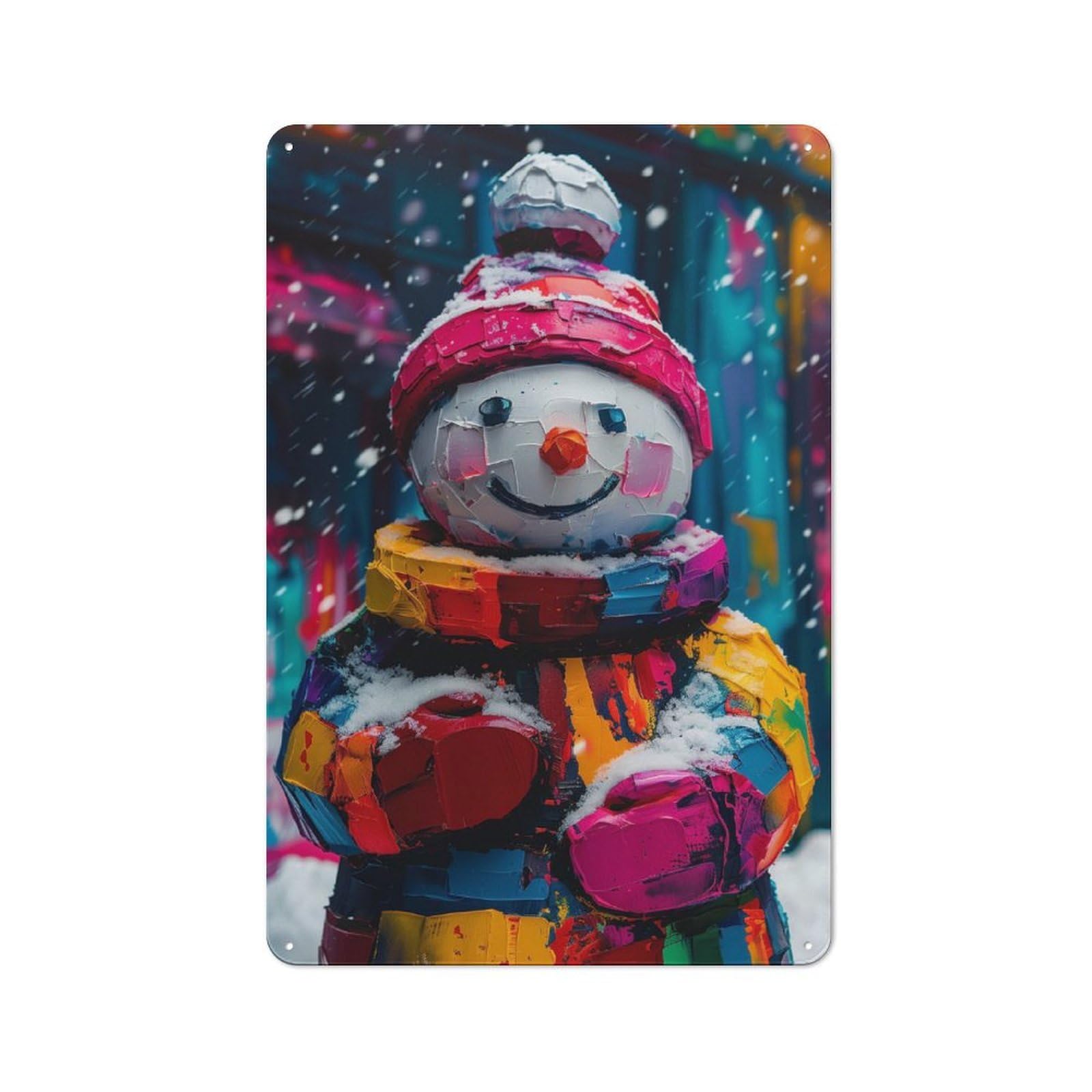 Junmoney Colorful Snowman Painting Classic Metal Wall Decor 30X20cm, Metal Wall Plaque For Office, Study, Studio Or Hallway