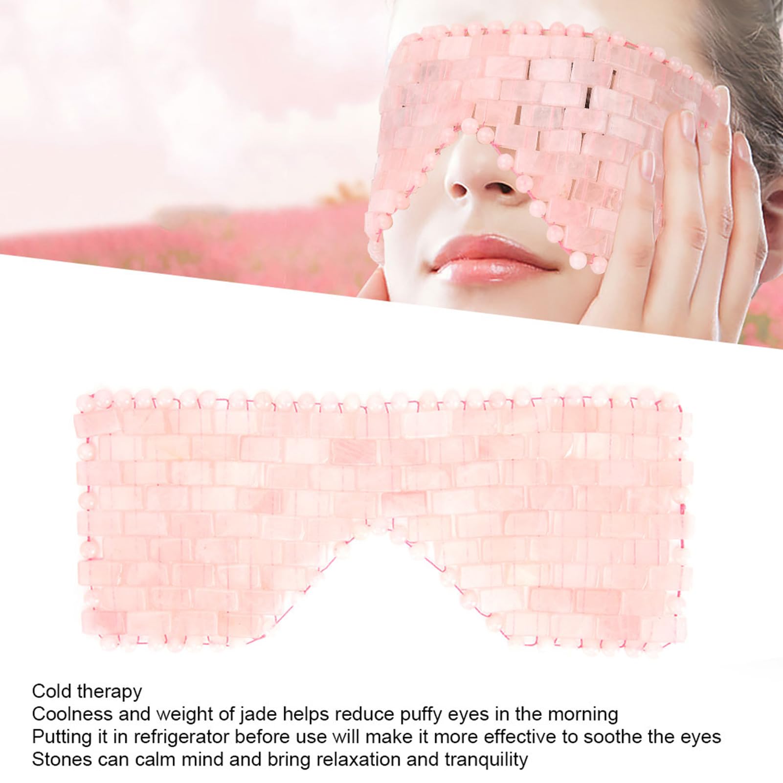 Masque Rafraîchissant pour les Yeux en Pierre de Jade pour les Yeux Gonflés, Soulage et Favorise le Sommeil, avec des Pierres Froides et Apaisantes, Masque de Massage Oculaire Thérapeutique (rose)
