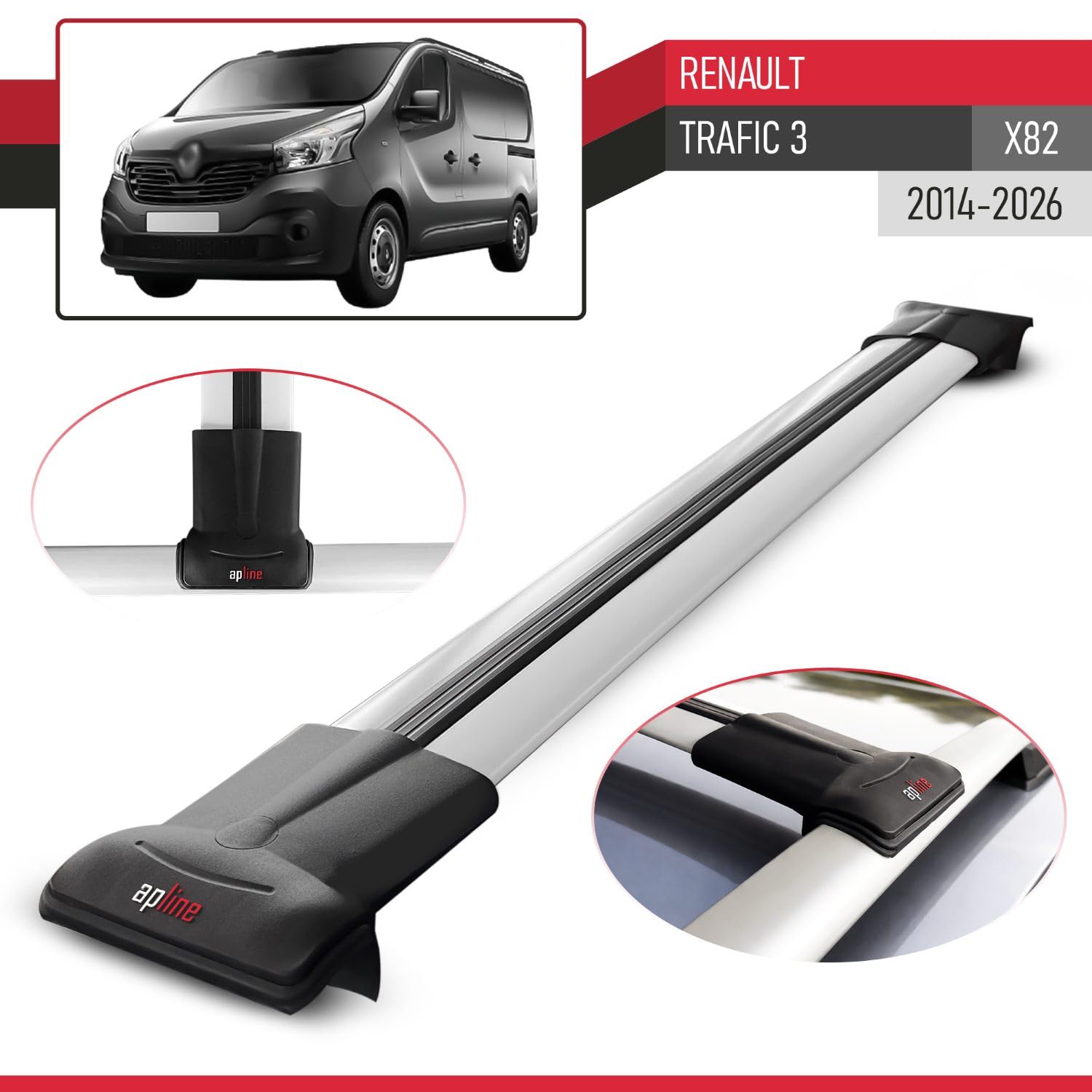 Compatibile con Renault Trafic 3 (X82) 2014-2026 Modello FLY Barre Tetto Portapacchi Auto Barre Portatutto Grigio Alluminio 4 Barre