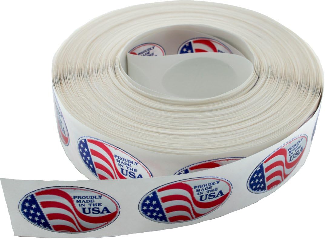 Roll of 1" x 1-1/2" Oval 'Proudly Made in The USA' Foil Stamped Labels Seals Stickers (250)