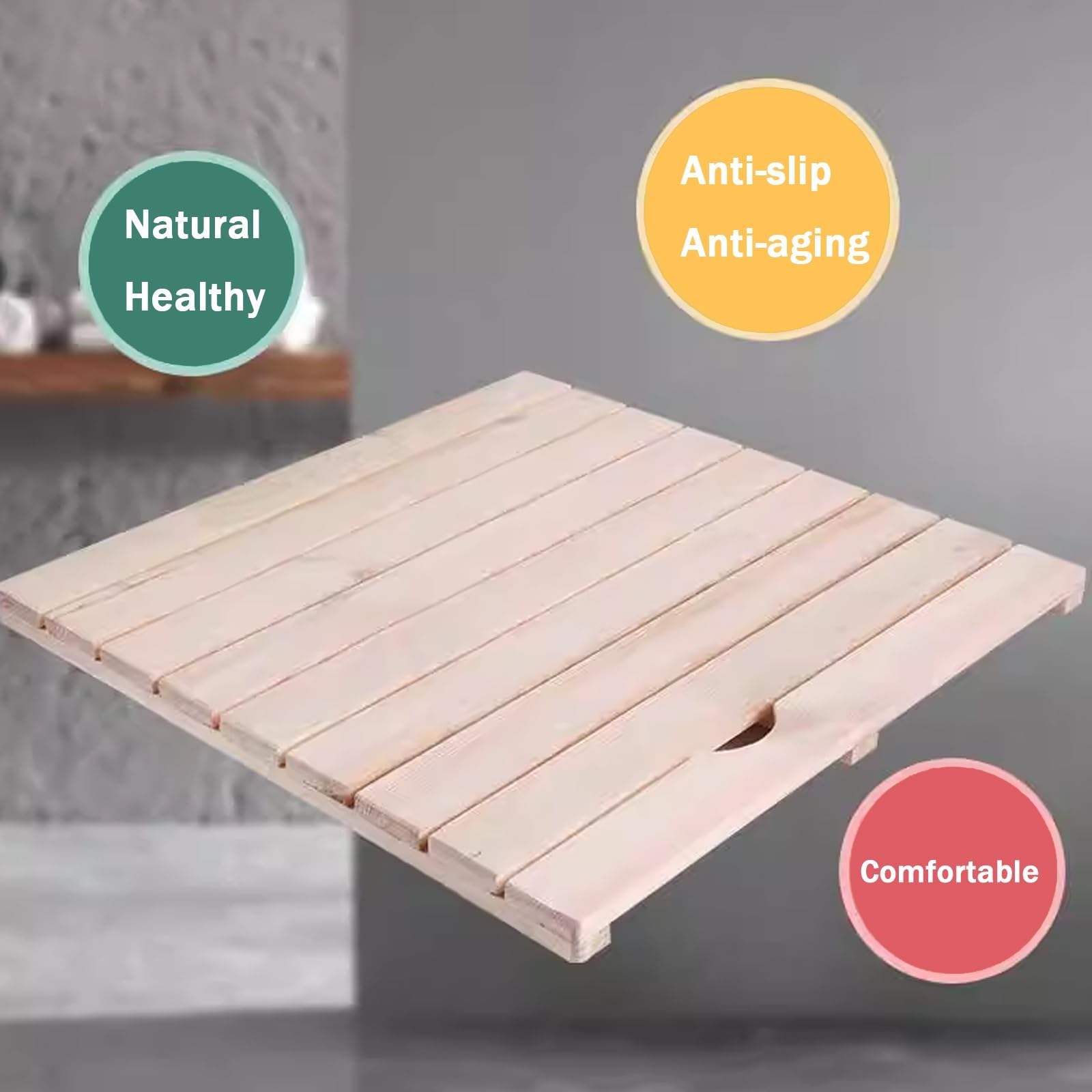 Pedana Doccia in bambù, Pedana Doccia Legno，Tappetino Antiscivolo per la Vasca e la Sauna, Interno e Esterno, Naturale， Tappetini da Doccia，Personalizzabile(W85xL95cm/W33xL37in)