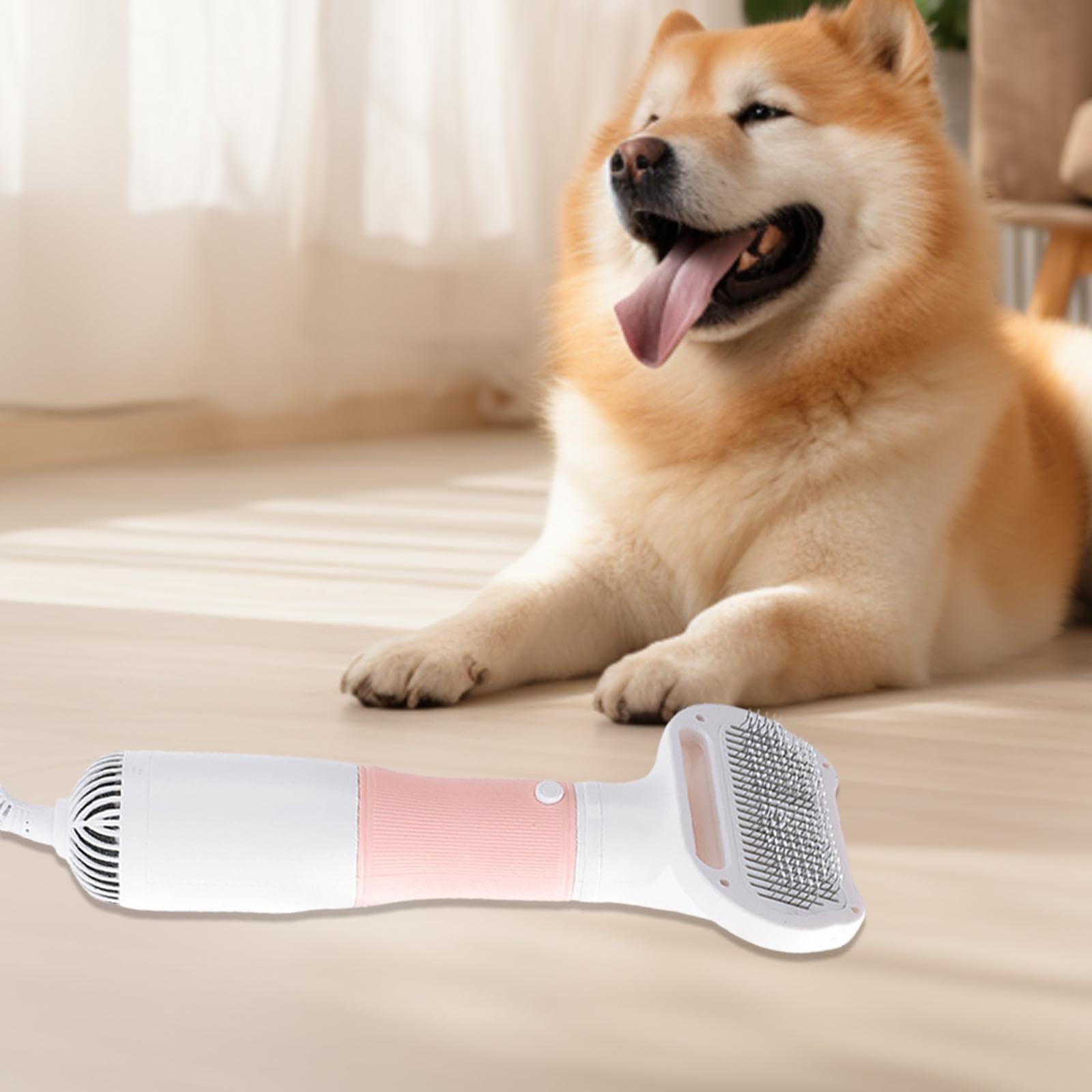 1 Sèche-Cheveux pour Chiens Combinaison Brosse Lisseuse Séchage à Température Réglable Adapté Au Brosser Portatif Animaux de Compagnie Entretie, Rose