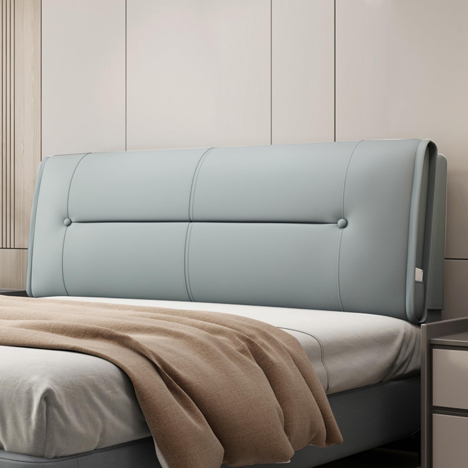 Cabecero de cama grande gris montado en la pared con funda extraíble, cojín rectangular de apoyo lumbar para sofá, litera, 71 x 23 x 4 pulgadas, correas ajustables para mayor comodidad