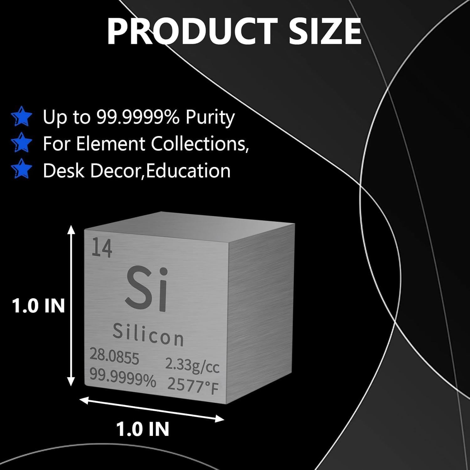 Silicon Cube Metal Density Cubes Pure Metal High Density Element Cube for Element Collections Lab Experiment Material Hobbies DIY Teacher Science Creative Gift (Si 1inch)