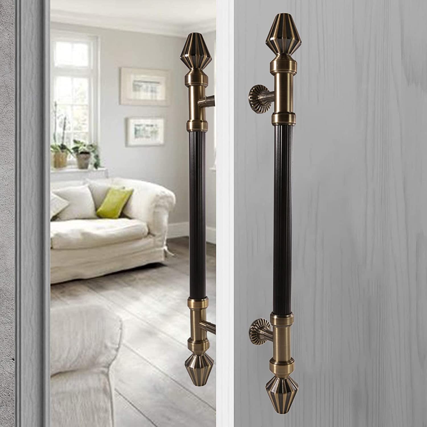 BHGFYXBS Heavy Duty Push Pull Door Handles Rustic Classical Entry Door Handle For Glass Door And Wood Door, Easy To Install,Bronze-60Cm/23.6In-40Cm,Bronze-60cm/23.6in-40cm