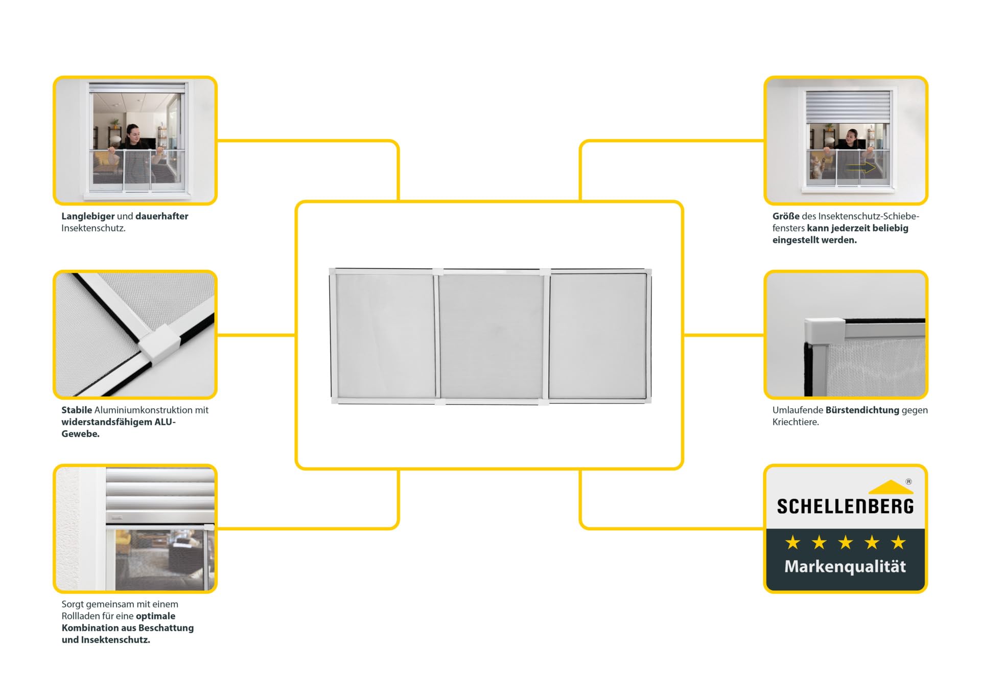 Schellenberg moustiquaire coulissante pour fenêtre, 50–75x142 cm, blanche, cadre ajustable en aluminium, montage sans perçage, toile en fibre de verre résistante, idéale avec volets roulants, 50814