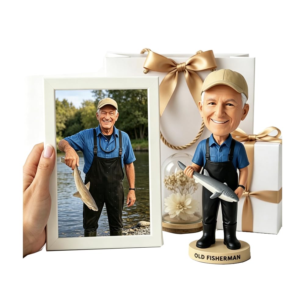 Custom Bobblehead,Personalized Fishing Sculpture for Fishing Enthusiasts,Handmade Custom Bobble Head Gift for Boyfriend Husband Boss Office Coworker(Proof Image Sent Before Crafting Begins) — image 1