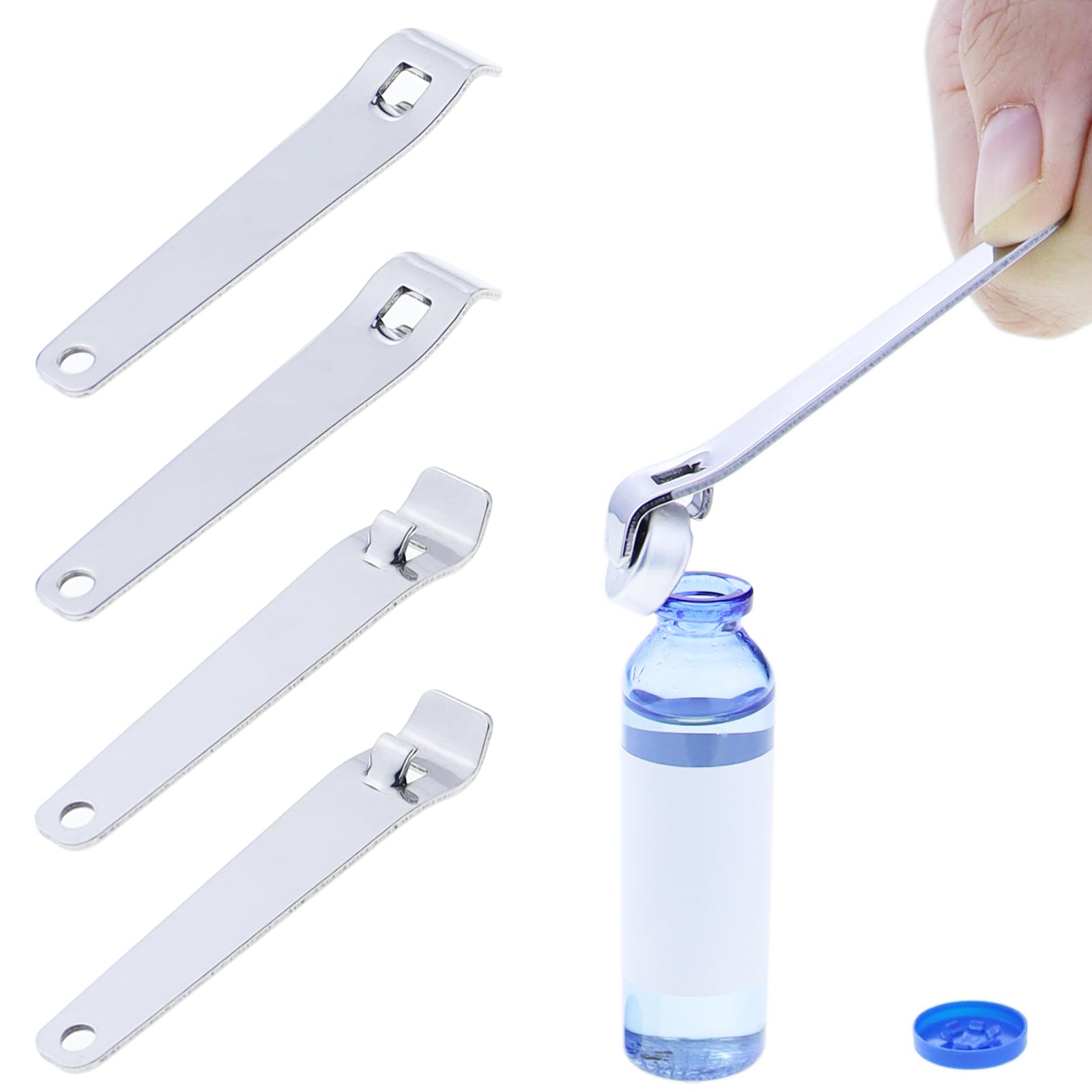 4PCS Mini Pocket Keychain Bottle Opener Vials Opener Phial Cap Remover Oral Liquid Cap Lifter Clinic Hospital Medicine Bottle Opener Soad Beer Canned Beverages Opener Simple Small Strong