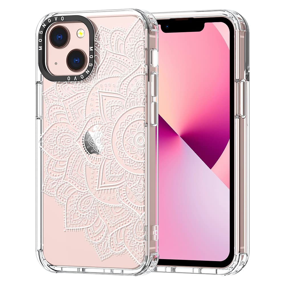 MOSNOVO Compatible with iPhone 13 Mini Case, Half Mandala Print for Girl Women Men [ Buffertech Impact ] Transparent TPU Bumper Clear Phone Case Cover Designed for iPhone 13 Mini 5.4 Inch