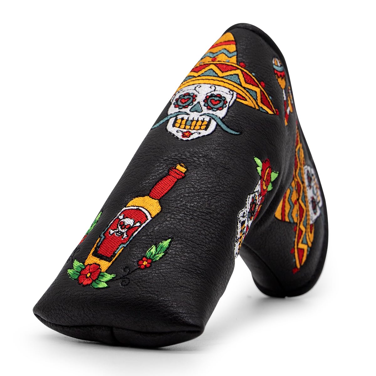 Golf Club Headcover for Drivers, Fairway Woods, Hybrids, and Mallet Blade Putter Sugar Skull Style Premium Leather Golf Headcovers Set with