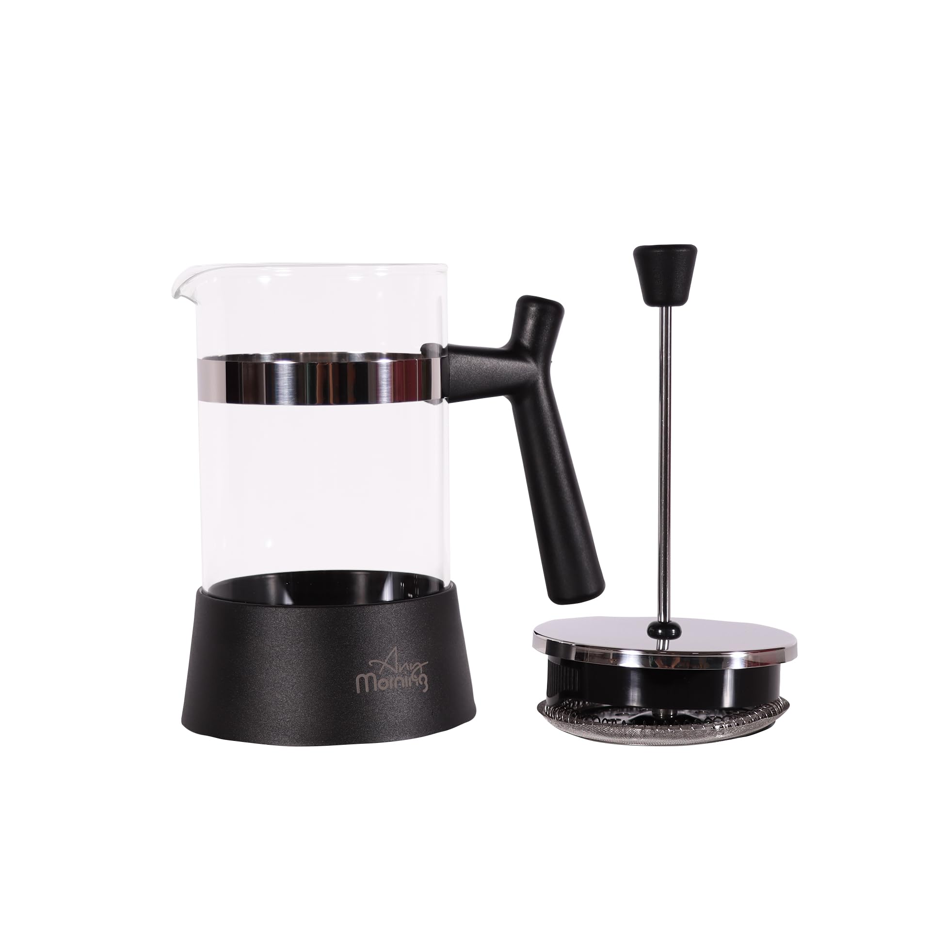Any Morning French Press Small, Coffee Maker French Press for Loose Leaf Tea Stainless Steel Glass French Presses, Coffee Press Glass with 3 level Filter | Easy to Clean | 20 Oz | 2 Cup Black