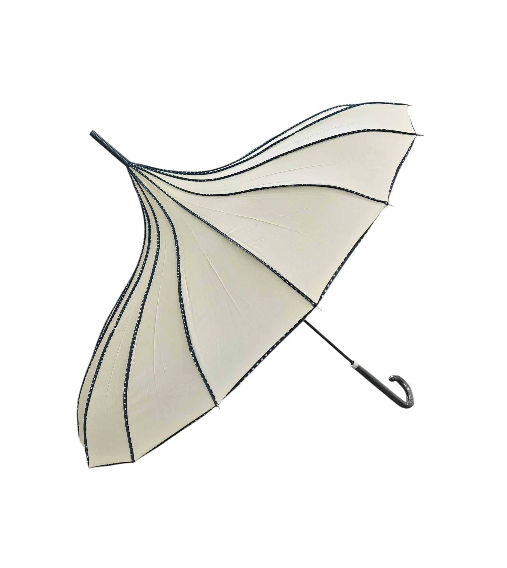 Superbia Pagoda Stick Umbrella Parasol With Polka Dots Trim Sun Rain Wedding Event Beige(Ivory)