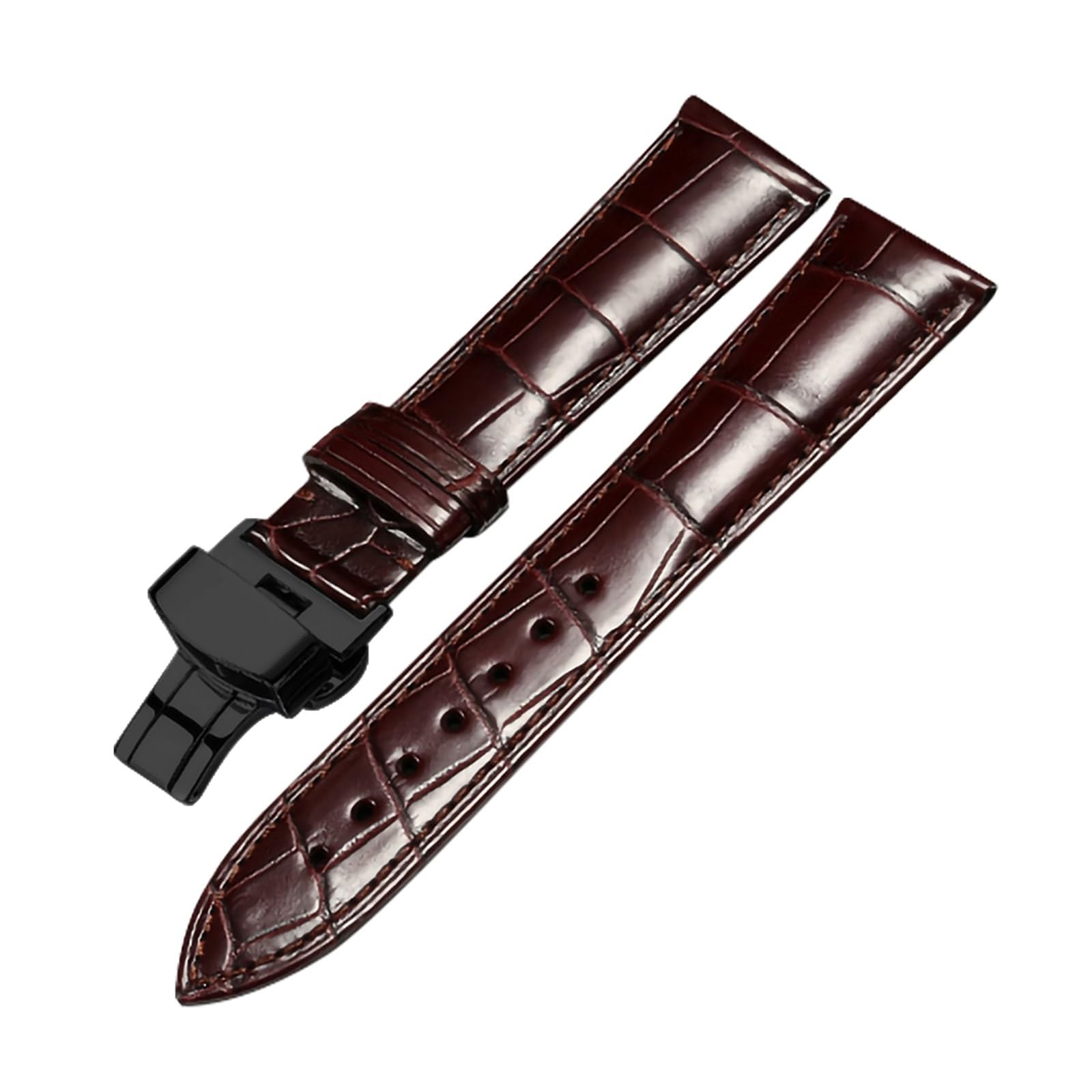 INEOUT Correa De Reloj De Cuero De Cocodrilo Genuino 14mm 16mm 18mm 19mm 20mm 21mm 22mm Correa De Relojes Café Negro Mariposa Hebilla Correa De Reloj
