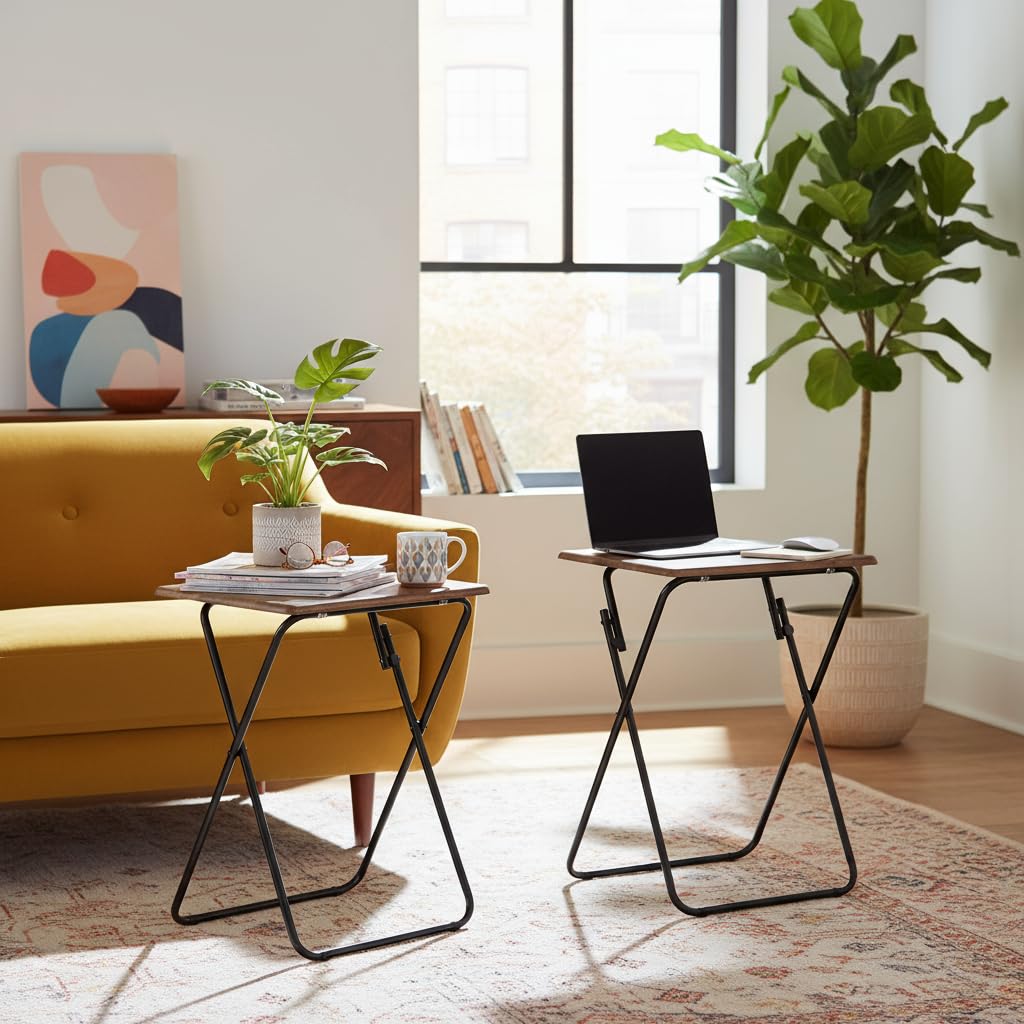 FurnitureR - Juego de 2 Soportes Plegables, MDF y Metal, Apto para sofá, mesita de Noche, Mesa de Plantas de balcón, Iron, Vintage marrón, 48 x 38 x 66 cm