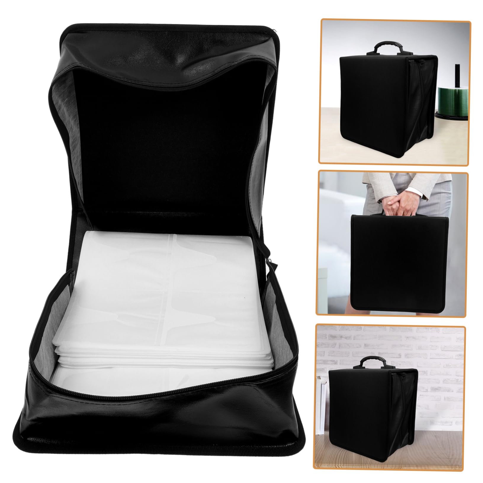 TOPBATHY Custodia per Cd in Pelle Pu da 500 Capacità Porta Maniglia Nera