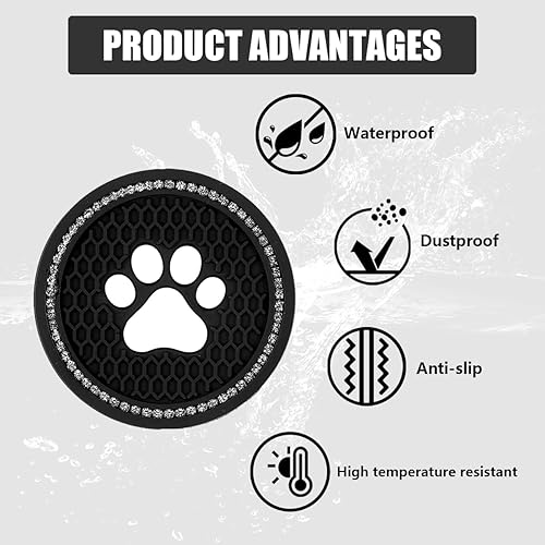 Miniatura 3 de Bling Paw - Portavasos para automóvil, 2 posavasos antideslizantes para auto, tapete decorativo con diamantes de imitación de cristal brillante,