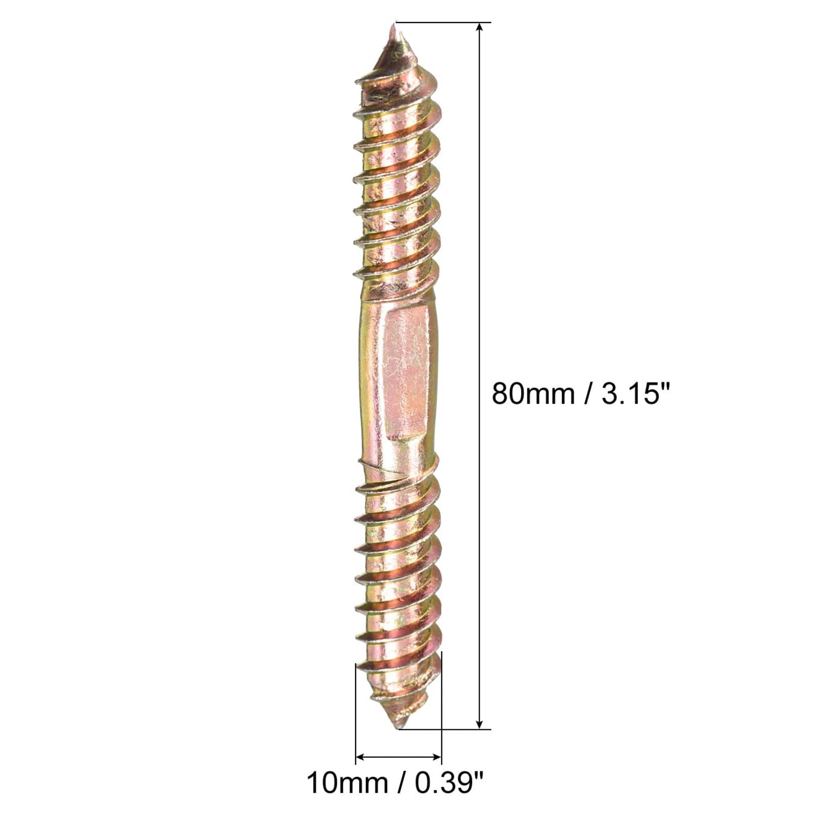 TOP-VIGOR 12Pcs Hanger Bolts, M10x80mm Double Ended Self-Tapping Thread Wood to Wood Dowel Screws, Double Ended Dowel Screws - Image 2