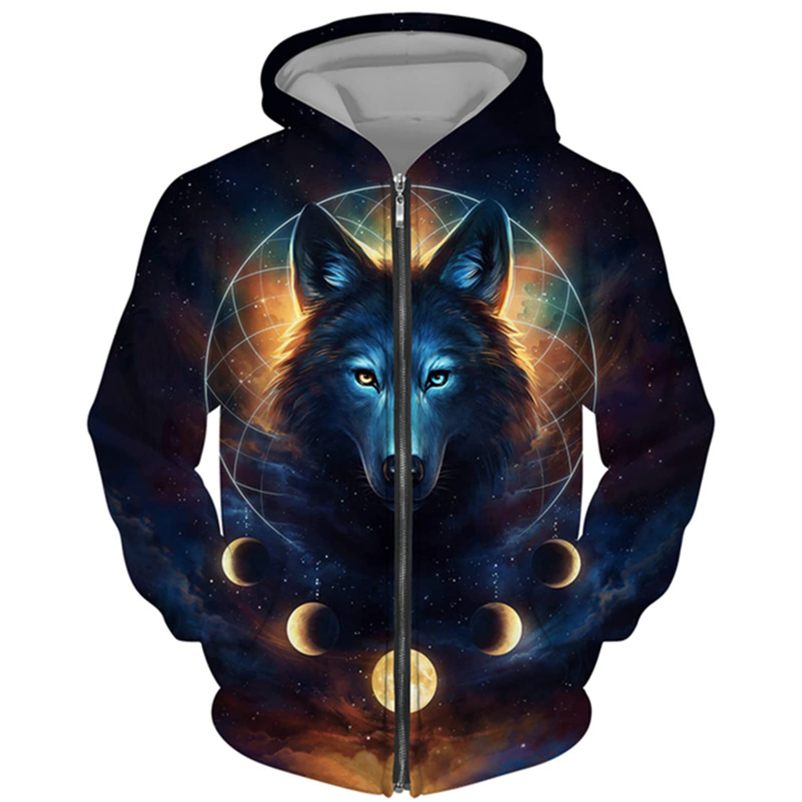 Kewing Men's # 17 Zip Hoodie Animal Wolf 3D Printed Sweater Casual Pullover Hooded Sweatshirt