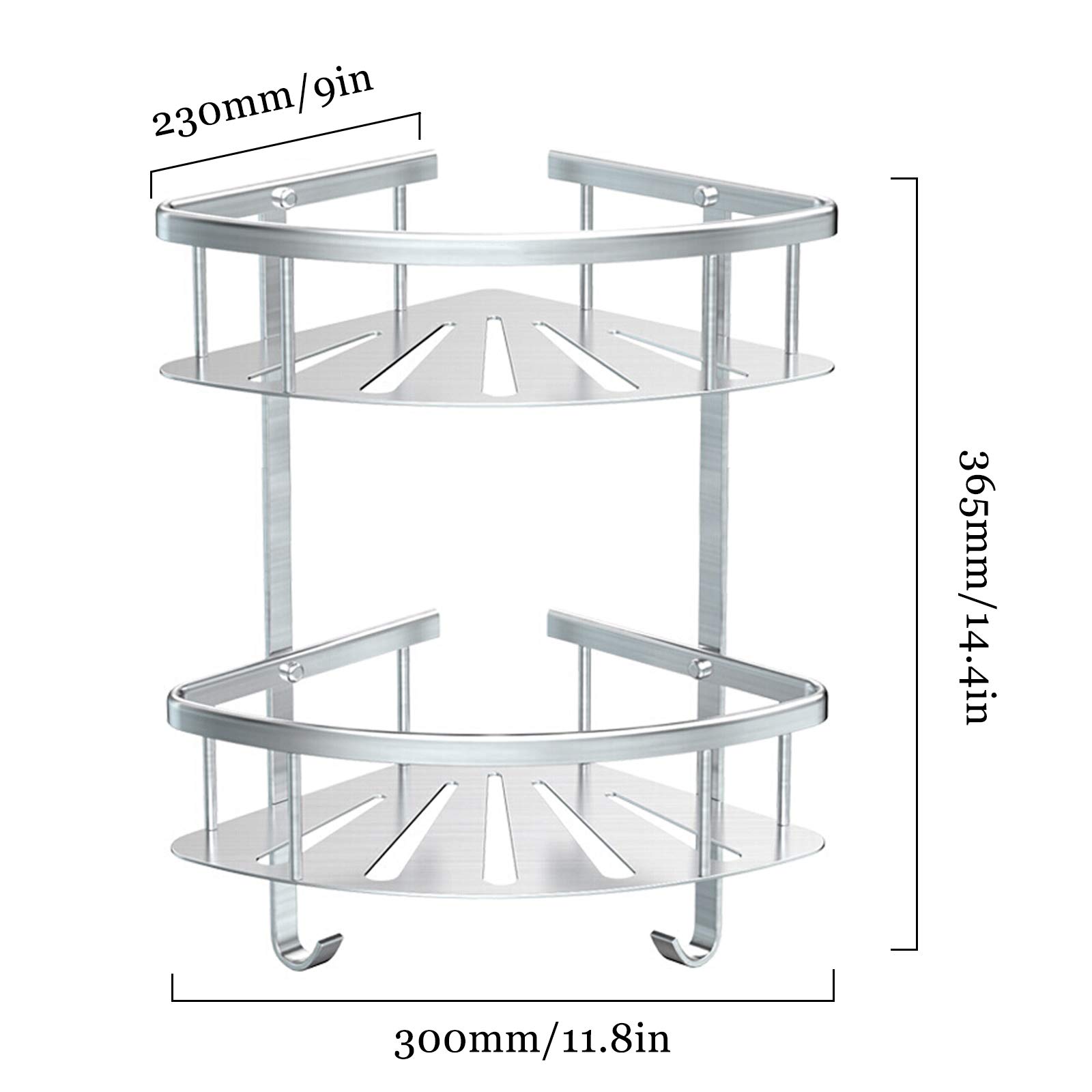 Przechowywanie w łazience 2 poziomy Narożny kosz prysznicowy Nierdzewny aluminium Kuchnia Organizator prysznicowy Naścienny trójkątny uchwyt na gąbkę mydlaną z 2 haczykami