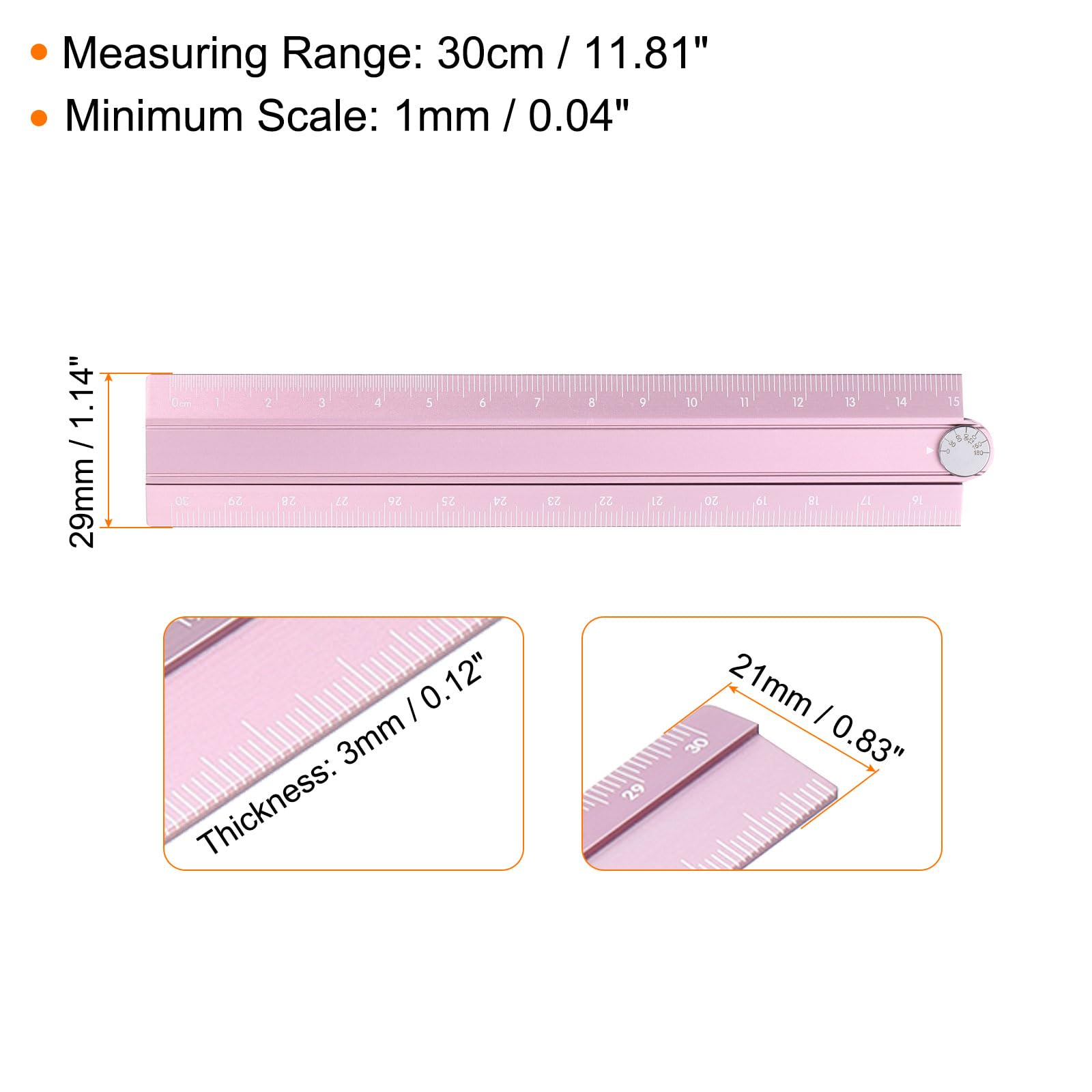 HARFINGTON Regla recta plegable de 30 cm, transportador métrico de aleación de aluminio, regla de ángulo plegable, herramienta de medición geométrica con línea de ángulo para arquitectos, artistas,