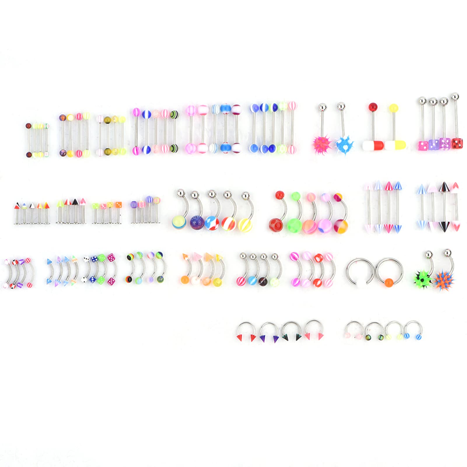 01Various Kinds Mixed Decorative Body Jewelry Piercing Kit, Belly Button Piercing Kit, 110pcs for Body Decoration Body Piercing Protection