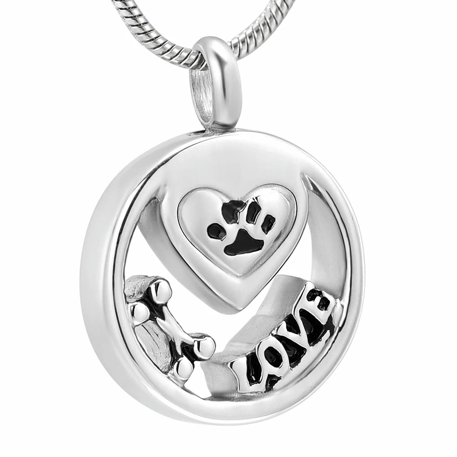 BIAIHQIE Pet Cremation Jewelry Pendant Necklace Engraving Paw, LOVE Locket for Ashes Stainless Steel Memorial Urn Necklace Keepsake