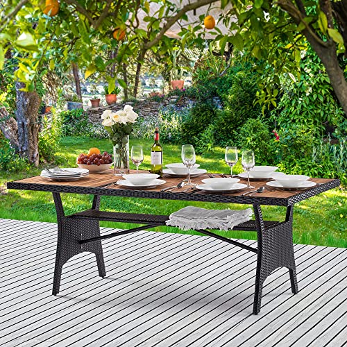 Casaria® Polyrattan Gartentisch mit Ablage FSC®- zertifiziertes Akazienholz 190x90cm Höhenverstellbar Wetterfest Garten Terrasse Esstisch Tisch Schwarz