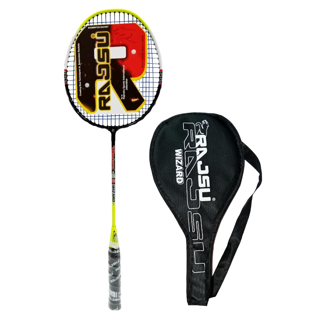 Wizard Tempered Steel Shaft Badminton Racket with Half Racket Cover for Beginner Players | Wide Body | Color: Multicolor-image-2