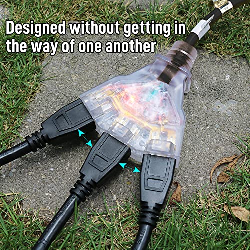 Firmerst Outdoor Extension Cord With 3 Outlets 1 Foot 14 Gauge, Lighted End #TOP7
