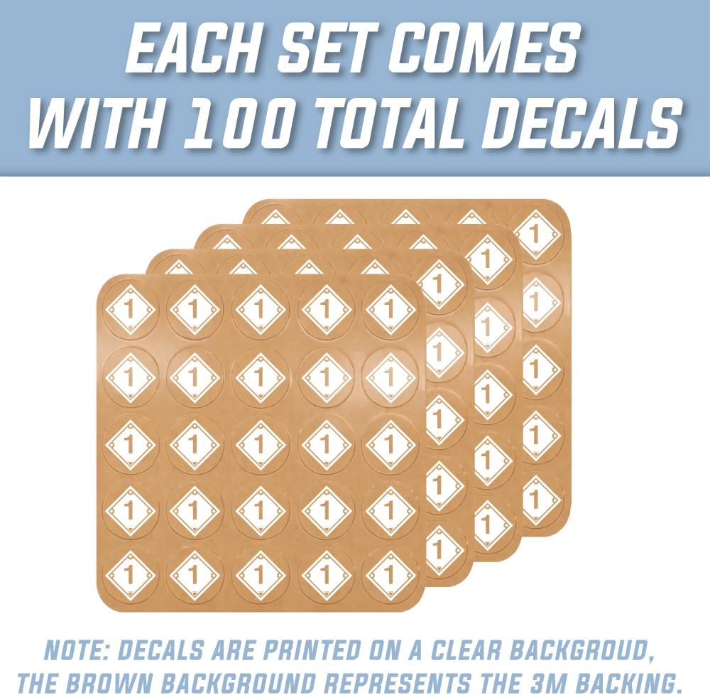 1st Base Award Decals (White on Clear) - 1 1/8" Circle - 100 Total Stickers (4 Sheets of 25) – 20 Mil Heavy-Duty Vinyl With Strong 3M Adhesive – Professional-Grade Punch-Out Stickers – Made In The USA